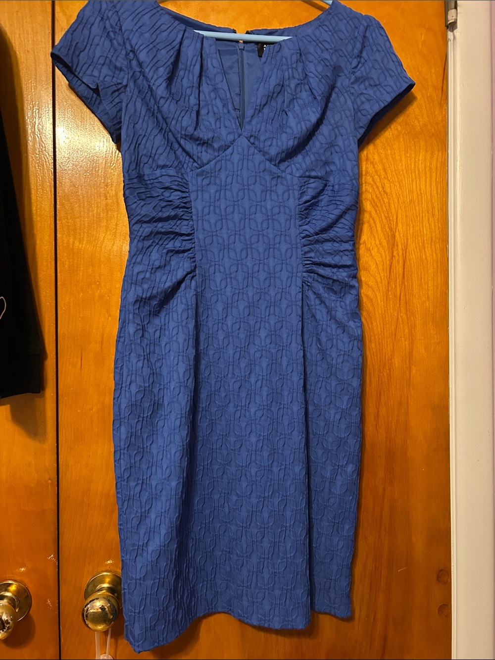 Adrianna Papell Royal Blue Textured Cap-Sleeve Sheath Dress